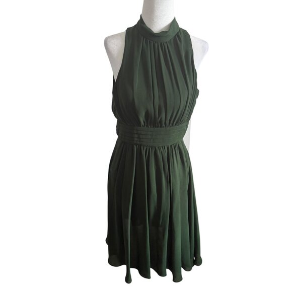 Zara Womens Halter Neck Dress Olive Green Chiffon Elegant L Large - Picture 11 of 11